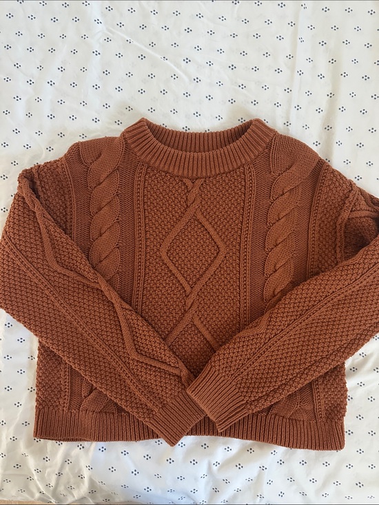 Quince Sweaters - Quince Cable-Knit Crewneck Sweater in Rust Brown